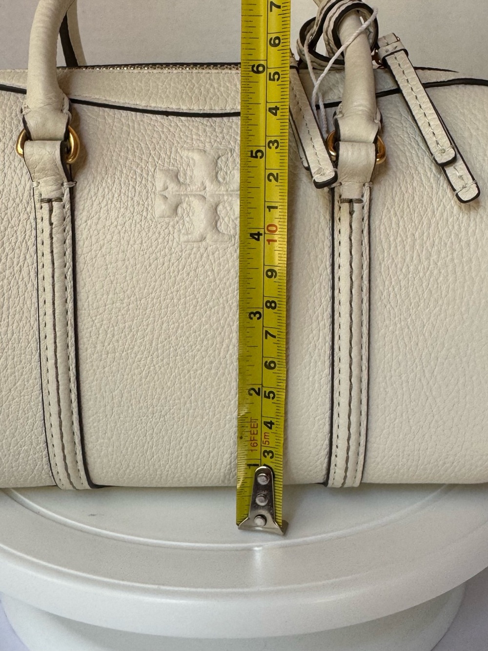 Tory Burch Ivory Pebbled Leather Satchel with Tassels Doctor bag crossbody NEW - Picture 14 of 16